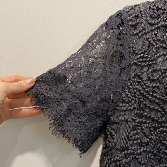 Zara Grey Lace Scalloped Top Size Medium - Picture 9 of 11